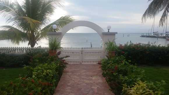 Looking east out at the morning sea and reef off Ambergris Caye, Belize