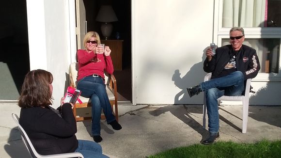 Relaxing after the ride around the top of Lake Michigan...