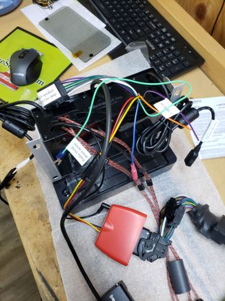 The back of the Biketronics housing after installing the SiriusXM tuner. The big orange thing is the BT-1014x hand-control interface. Both USB cables (USB1 on the right, USB2 on the left) are 6' long!