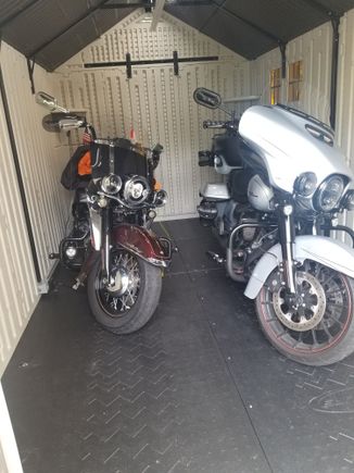 The new shed walls and roof being efected.