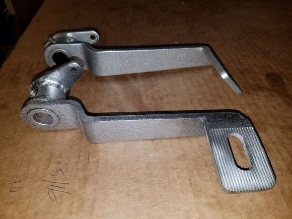 Front pedal is modified - Cam is clocked and foot pedal area is cut off and relocated