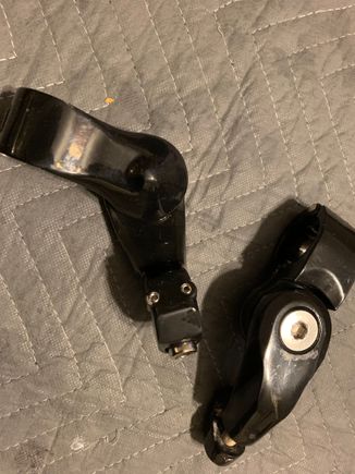 Aftermarket short angled Highway peg mounts. Has some chips and marks. Allen bolt is slightly rounded, but still is usable. 

$40 Shipped