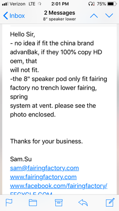 I emailed them when I saw this post. It’s difficult to interpret. 

Is saying it will only work in their lower fairing? 

I’m not sure they will fit without a little finessing? 
