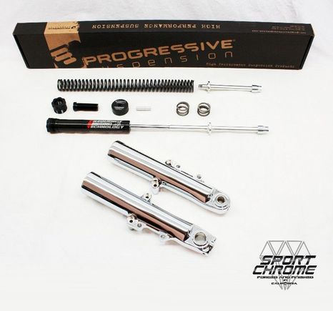 Sport Chrome fork lowers with Progressive Monotube Fork Cartridges