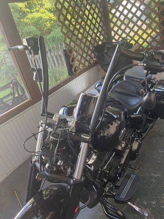 Controls mounted. Rerouting and hiding brake line and clutch cable. 