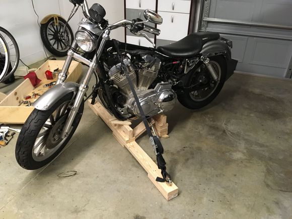 Got my '96 up on a "lift".  Now the street tracker project can begin.