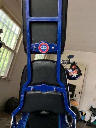 Once upon a time there was a medallion on the lower portion of the sissy bar in the recessed area. It needed replaced 