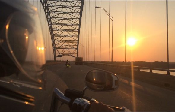 Crossing the Mississippi at sunset.