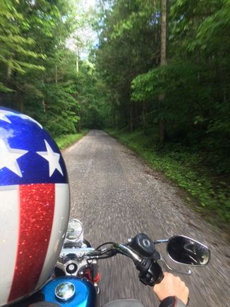 found a gravel road while out exploring. the 21in wheel didnt like the gravel all two well. after this we decided to find the parkway again