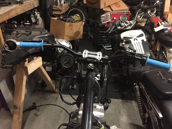 Installed throttle and idle cables from barnett, biltwell whiskey throttle, joker machine speedometer mount and bar end mirror