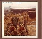 This is some old friends and me in Viet Nam taken 1970. There is nobody in this picture that looks like me now, but I am the one on the right standing. I was 20 yrs old then. I lost all that hair years ago and I only weighed 185 back then. C-rations and hard work didn't allow much weight gain over there. Now I weight 224, with a lot of it in my gut.