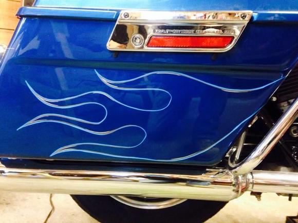 Saddlebags with pinstriping flames