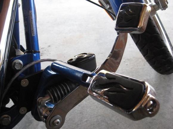 3" forward control extensions, with flame foot peg and brake pedal