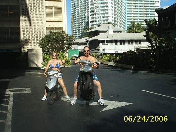 Fooling around on scooters in Hawaii