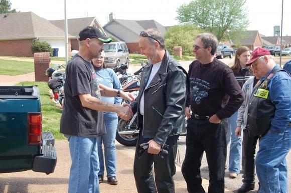 Gary is on the far left. Meeting many of us for the first time. It was as much a blessing for us that rode as we were to being there for Gary in his time of need.