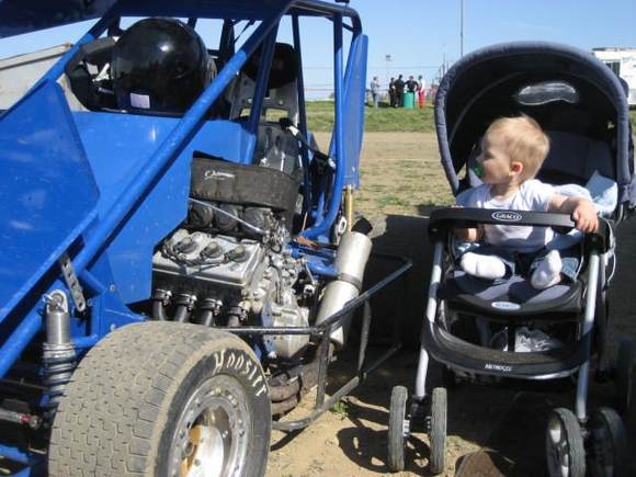 My boy learnin about racing early