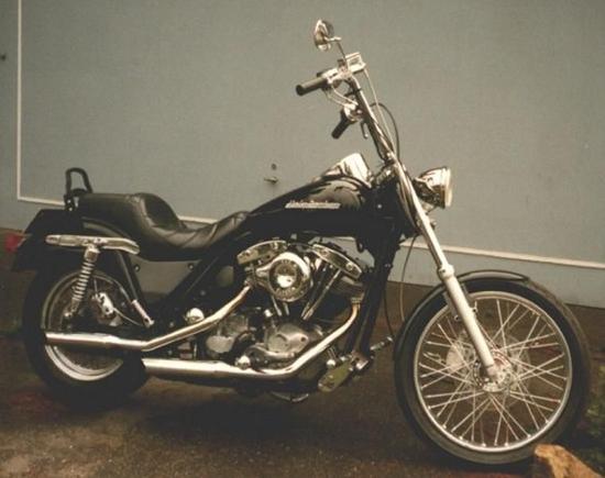 1982 FXRS. Was a mess when I bought it, but it had an S&amp;S 93-inch stroker. I put a 39mm wide glide conversion on it, a swap meet seat, new wheels, Cycle Shack pipes, a new headlight, tacked some emblem mounts on the tank, powder coated the tin, and rattle-canned some Ness side covers, and I got all sorts of compliments. Sold it for megabux.