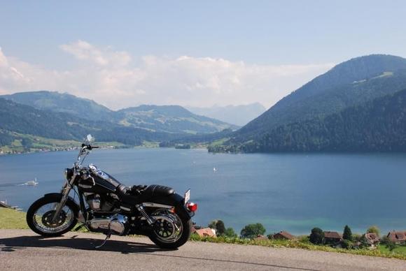 View of the lake from top of the mountain behind