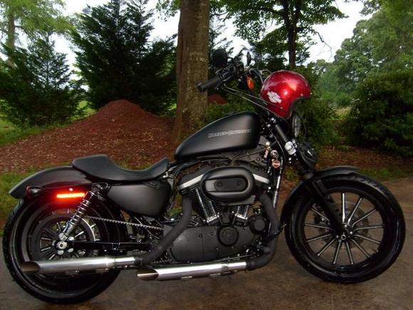 new pipes..wrapped headers...1973 red metal flake arthur fulmer brain bucket