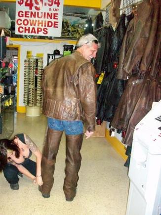Lucky Girl  Got to size my hubby up for his chaps.