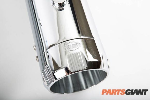 Massive aluminum muffler end cap is 4-1/2" across!