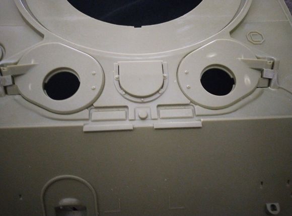 The machine gunner/radioman hatch will be my test drill and fit for a dowel . The driver hatch is more important as I want a driver to pop up and down with the hatch opening and closing . So I'll do it second.   