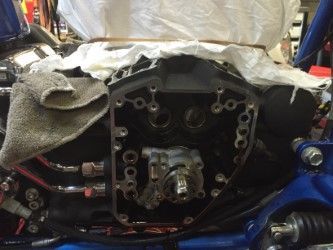 when I got there he was about to pull bearings out, motors there tomorrows boy.......gonna get chrome bars for now, as the custom made one is coming from UK, has to be powder coated Pacific Blue like rocker c..and Chrome tips,  and width of trees all that good stuff, so I ordered a nice set of 1 1/2' fat carlinnis for now, all chrome levers new switches with chrome buttons, and 2 of the new Harley Large Turn Signal Buttons, easier to use with gloves, colder weather, etc