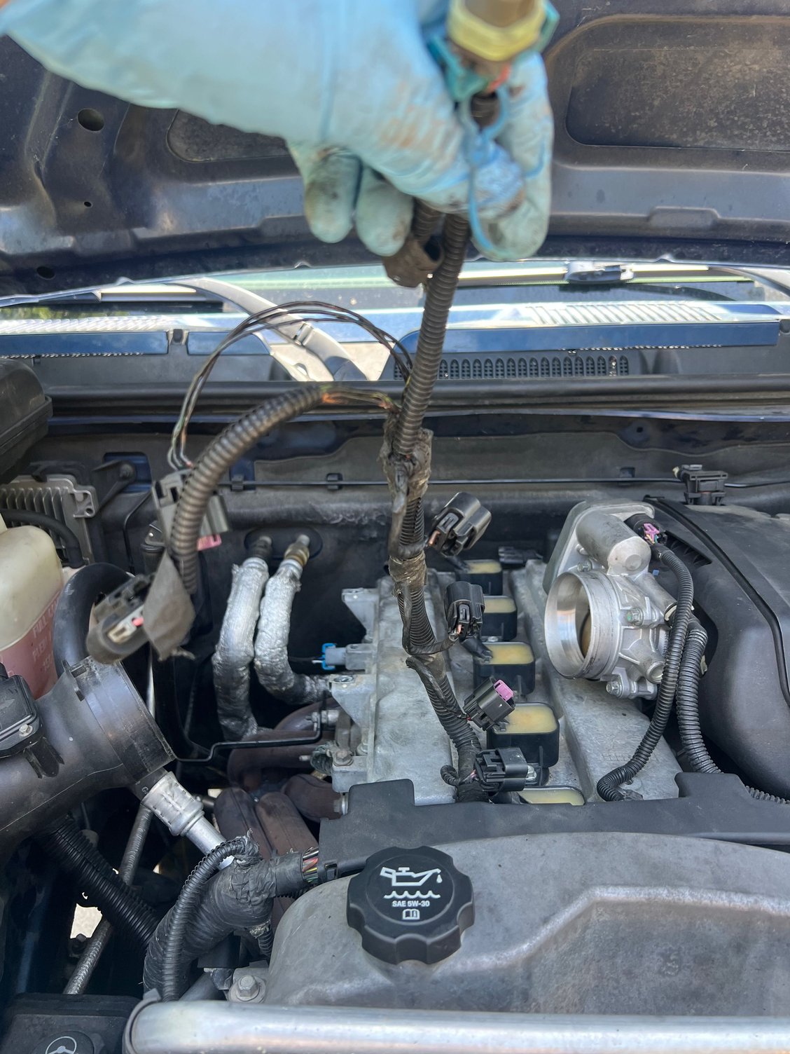 Ignition harness. The larger grey connector towards the firewall on left looked a bit rough, locking clamps broke off. The small black connector also looked a bit rough 