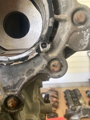 Broken Water Pump Bolt - use a #2 left handed drill bit (from my kit listed previously) then the #3 bolt extractor and you will get this little guy out.  