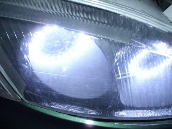 Closup of the lights, Hyper white Halo lights. My car is looking a little better each day.