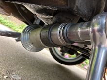 A pal with a lathe skimmed an old 40mm bush outer and skimmed the inside so it fitted over the rubber dust cover which made the job very easy. I changed both rear bushes in 2 and a half hours. 