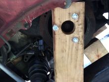 Here the tool I made from a piece of 2x4, I used a hole saw to cut a hole, I then drilled three small holes to put three bolts through, put it on the pulley, mark the subframe on other end of 2x4 then cut to the length and at the angle, tighten up the bolts to the sprockets, put the wrench through the hole and used all you mighty strength to turn the handle. It cost me a piece of scrap 2x4 and about $3 for the bolts