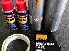 Satin Back Spray paint White Primer and masking Tape