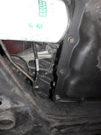 Location of engine number between steering rack and oil filter