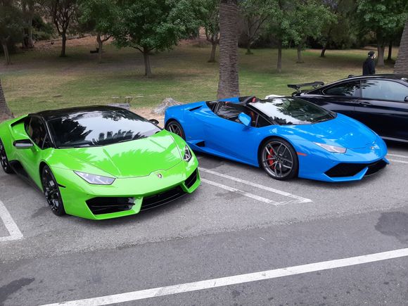 And a colorful Lambo contingency, two of about two dozen that participated.  Not a fan of Lambo styling since the Miura.