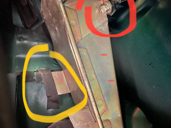 Red is bolt attachment point. Yellow is the rubber bracket