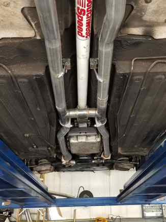 Here is a pic of mine ,  but only the front half,  for the mufflers I used. A pair of cherry bomb turbos, installed vertically in the space of old  resonators,  it’s got a bit of a burble , but that’s the cam, not really loud  until I mash the pedal!  Zero drone, and  cruising at 70-80, cannot hear exhaust inside car!  Will see if I can dig up  another pic. Of lore of system 