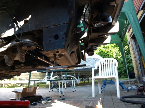 Helicoil tap in cross frame mount hole.
