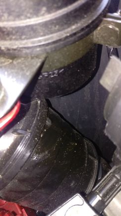 Bottom of canister in top of pic. Air intake tube in lower part. Both have a thin film of what seems to be the same "grease". Looks like it has sprayed on. Not much and not easy to see.