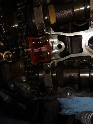 Right side cams in sync, and timing chains, guides and gears look perfect.  With 106k miles, I was expecting different, maybe they have been replaced?