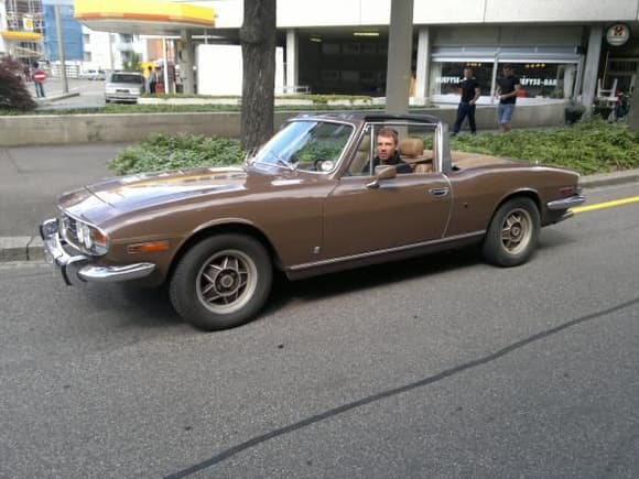 My son driving my Triumph Stag in Basel CH