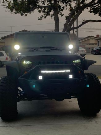 Lit up (headlight low beams on, high beams are not on in the pic)