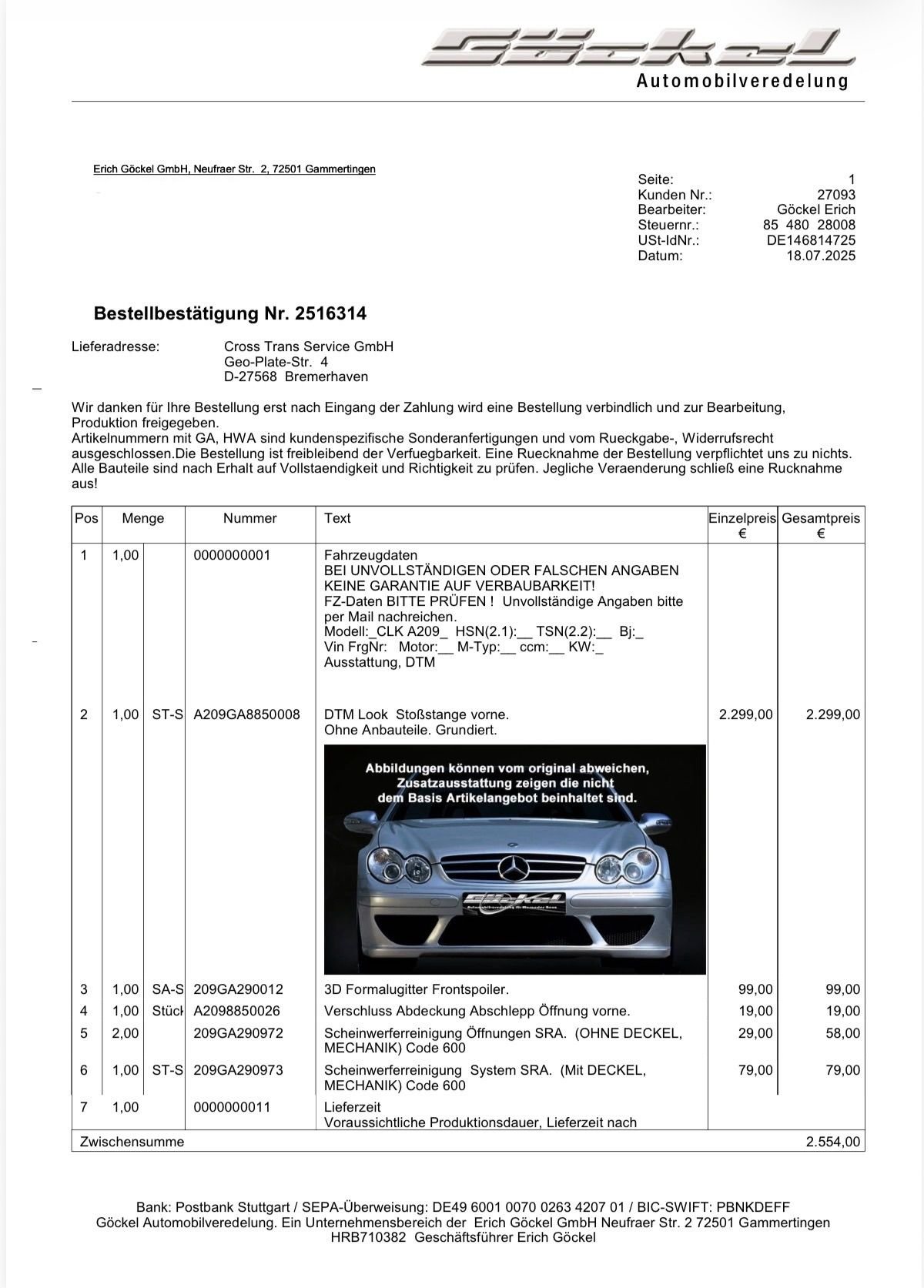Exterior Body Parts - C209 CLK DTM-Style Carbon Fiber Front Fender - New - 2002 to 2010 Mercedes-Benz CLK55 AMG - Costa Mesa, CA 92627, United States