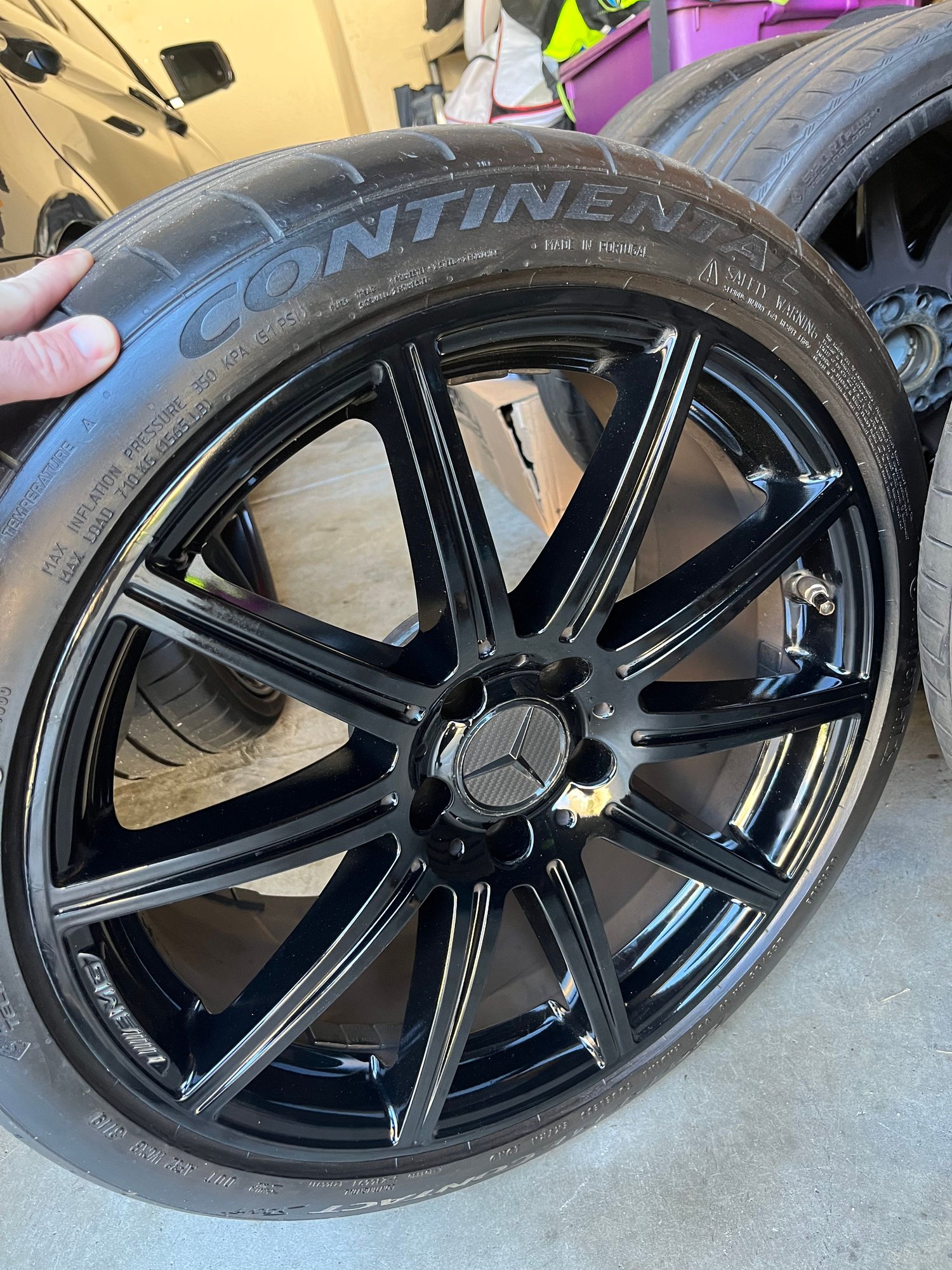 Wheels and Tires/Axles - 14 e63s oem wheels powder coated black with contact extreme sport plus tires - Used - 2012 to 2016 Mercedes-Benz E63 AMG - Raleigh, NC 27614, United States