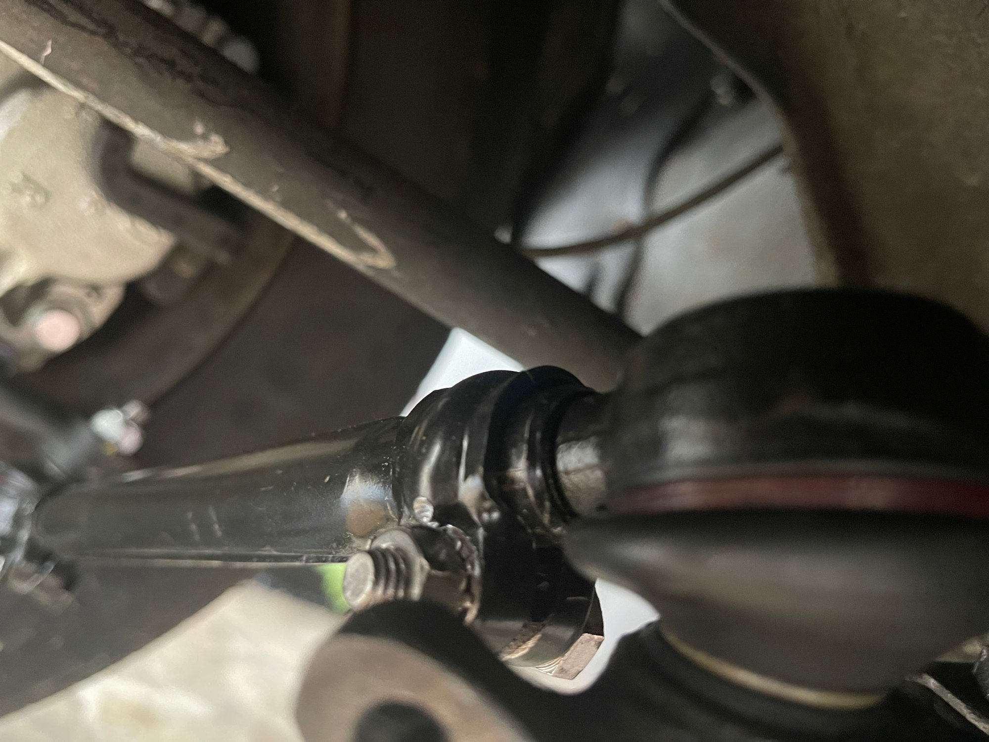 Coupling threaded over entire shank of tie rod, almost maxed out for adjustment 