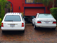95 w124 Estate & 95 w124 E36 coupe widebody project in driveway.