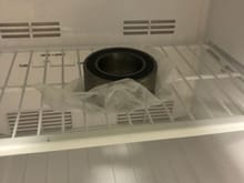 Placed the new bearing in the freezer to help contract it. 