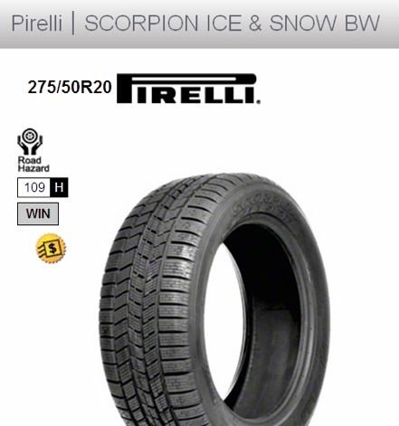 Wheels and Tires/Axles - Brand new set of Pirelli Scorpion Ice & Snow BW 275/50R20 for sale. - Used - 0  All Models - New York, NY 10007, United States