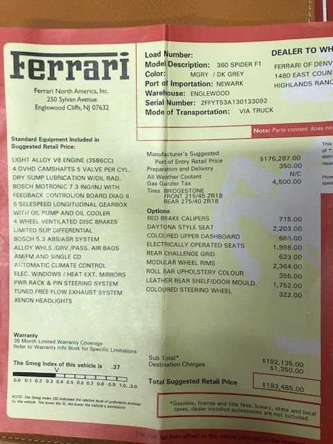 2003 Ferrari 360 - 2003 Ferrari 360 spider F1 - 28k miles - Used - VIN ZFFYT53A130133092 - 28,000 Miles - 8 cyl - 2WD - Automatic - Convertible - Gray - Des Moines, IA 50047, United States
