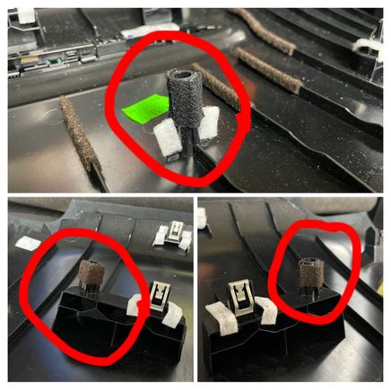While looking at the roof panel itself, I noticed that factory they wrapped the center peg in felt tape, but not the left or right pegs?? So I wrapped them to match to ensure no chance of rattling.